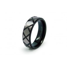 8 mm Black and White Two Tone Titanium Diamond Cut Wedding Ring